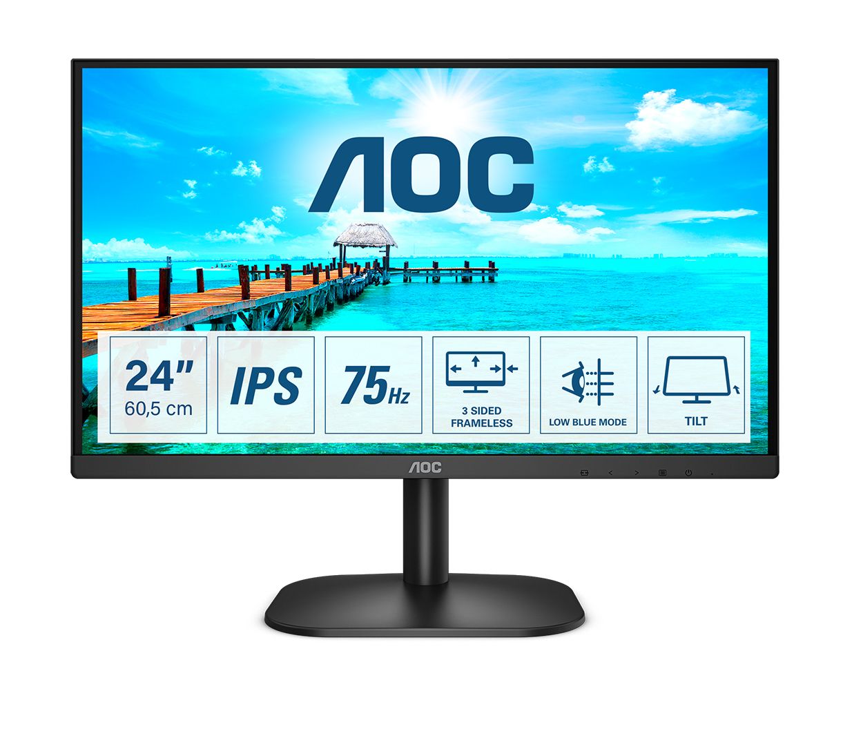 AOC 24B2XD 23.8" Full HD IPS Monitor - 75Hz, 4ms, DVI, VGA - Black