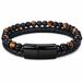 Memphis Heren armband zwart leer Tijgeroog kralen Edelstaal magneet sluiting-23cm