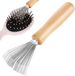 Nettoyeur de brosses - Nettoyeur de brosses à cheveux avec grille en acier inoxydable et manche en bois - Compact et portable - 11x3,5 cm