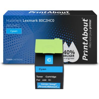 PrintAbout Huismerk Lexmark 80C2HC0 (802HC) Cyaan Toner | Compatibel | Hoge capaciteit