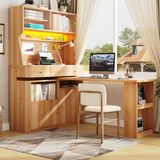 MODFU Hoge Kast-Schrijfbureau-Bartafel-LED-App-Glastüren-Pegboard-Natuurbruin