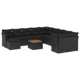 vidaXL 12-delige Loungeset met Kussens, Zwart, Poly Rattan