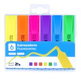 Raylu Paper Neonmarkeerstiften met afgeschuinde punt, 6 stuks fluorescerende markeerstiften met 2-5 mm lijnbreedte