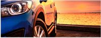Merkloos / Sans marque Poster - Blauwe Auto Zonsondergang - 60x20cm - Glanzend