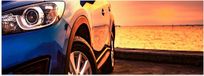 Merkloos / Sans marque Poster - Blauwe Auto Zonsondergang - 60x20cm - Glanzend
