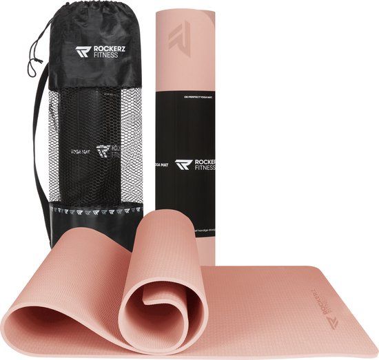 Rockerz Deluxe Yoga mat - Fitness mat - Sport mat - Yogamat anti slip & eco - Extra Dik - Duurzaam TPE materiaal - Incl Draagtas - Rose Gold