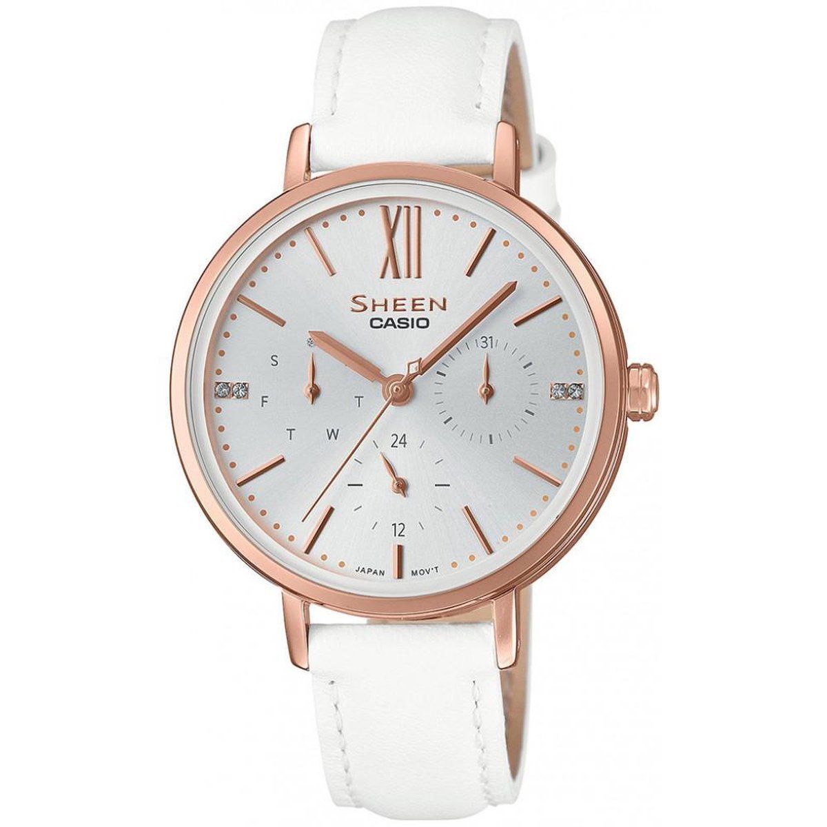 Casio SHE-3064PGL-7AUER horloge Rosékleurig Leer 34 mm