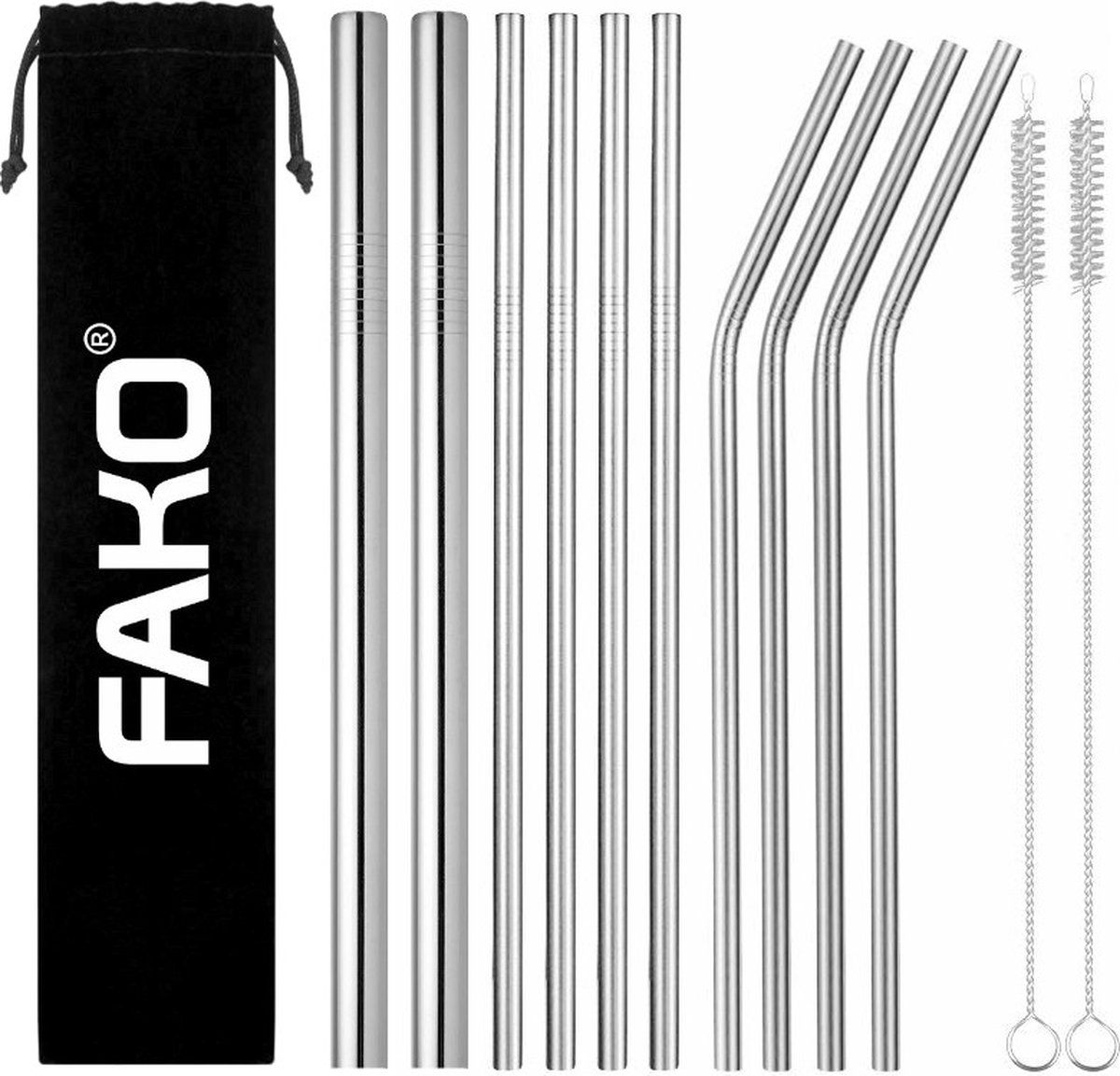 Fako Bijoux RVS Rietjes Set - 10 Herbruikbare Rietjes - Zilverkleurig