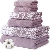 Modern Threads Monroe 6-delige set bestaande uit 2 badhanddoeken, 2 handdoeken en 2 washandjes van geverfd garenpatroon jacquard - orchidee roze