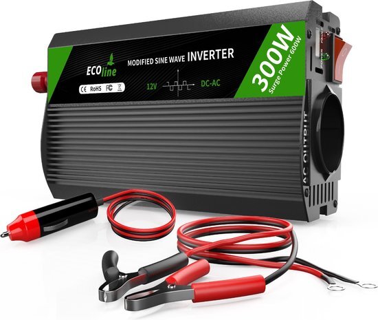 Ecoline - Omvormer 12V Naar 220V/230V - 300w Vermogen - Gemodificeerde Sinus - Auto omvormer