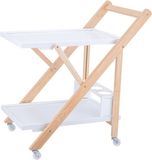 Relaxdays Serveerwagen van bamboe, keukenwagen, flessenhouder, rolwagen 2 planken, HBT: 70x44x39,5 cm, wit-naturel