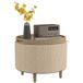 Bohemond Pouf Bohemond Repose-pieds Rangement Plateau Bois Tissu Lin Beige 56x56x42cm