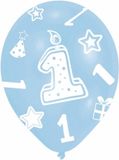 Merkloos / Sans marque Amscan Verjaardagfeest ballon - 1 jaar - 18x stuks - blauw - leeftijd feest versiering