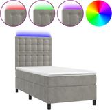 vidaXL Boxspring met matras en LED fluweel lichtgrijs 90x190 cm