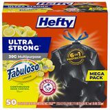 Hefty Ultra Sterke Multifunctionele Grote Vuilniszakken, Zwart, Fabuloso Citroengeur, 30 Gallon, 50ct