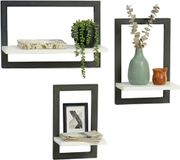 Relaxdays Wandplank zwevend - 3-delige set - 3 groottes - wit-zwart