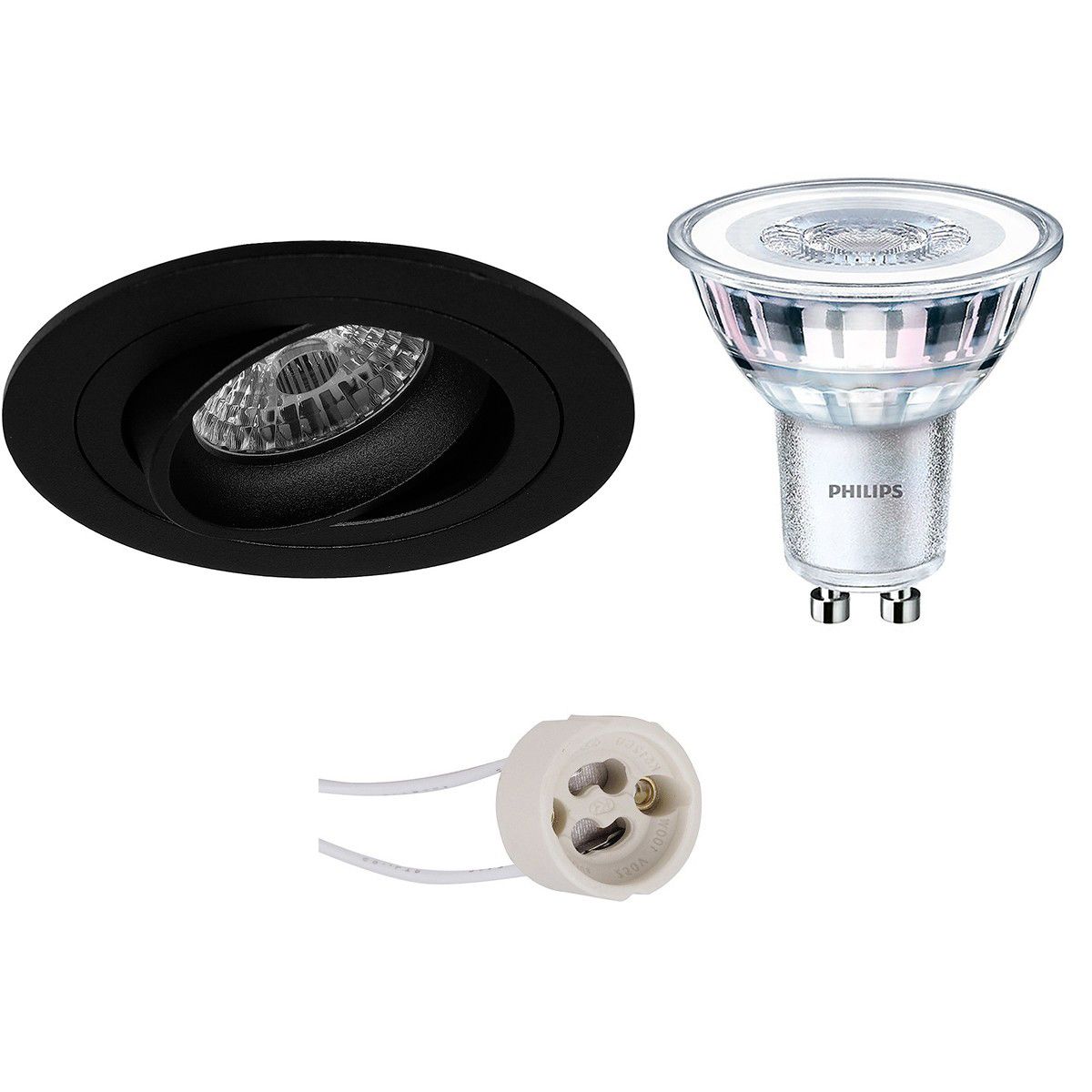 BES LED LED Spot Set - Pragmi Alpin Pro - GU10 - Inbouw Rond - Mat Zwart - Kantelbaar - Philips CorePro 5W - Warm Wit - Dimbaar