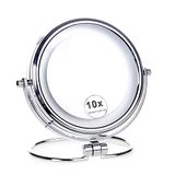 HIMRY KXD3137 Led-tafelspiegel, klapspiegel, metaal, chroom, tafelspiegel, verlichte tafelspiegel voor badkamer, scheerbeurt, 360 graden draaibaar, dubbelzijdige spiegel, 10 x vergroting