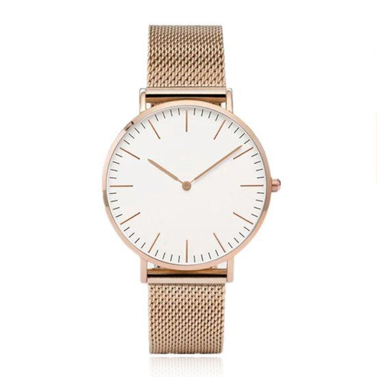 LGT JWLS Vintage Dameshorloge - Minimalistisch Quartz met Rosékleurige Meshband van Staal