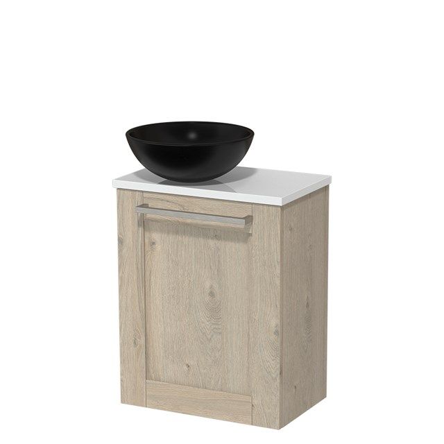 Maxaro Toiletmeubel Modulo Lichtgrijs Eiken Kader 41 cm Hoogglans Wit Blad