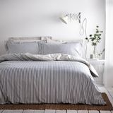 The Linen Yard De Hebden Dekbedovertrek Set Omkeerbaar Gestreept Ontwerp - 2 X Kussenslopen Inbegrepen Machine Wasbaar-260 X 220 Cm (102" X 87" Inch), Katoen, Blauw/Grijs/Natuurlijk, Super King