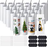 VEVOR 24-Pack Sublimatiemokken, 20oz Blanco Mokken, Roestvrijstalen Dubbelwandige Mokken met Rietje, Deksel, Borstel, Bodem, Krimpfolie, Geschenkdoos, voor Hittepers En Warmteoverdracht