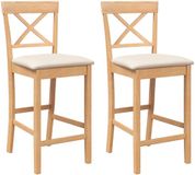 vidaXL Tabourets de bar avec coussins 2 pièces bois massif naturel caoutchouc