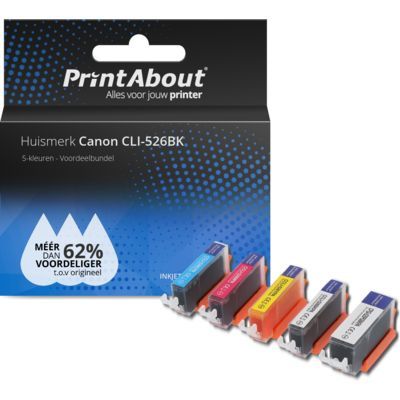 PrintAbout Huismerk Canon CLI-526BK Inktcartridge 5-kleuren Voordeelbundel - Compatibel