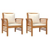 VidaXL Fauteuils 2 st met crèmewitte kussens massief acaciahout