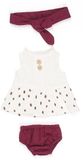 Miniland Poppen: Kledingset voor babypoppen, 32 cm, bordeaux/wit, 3-delig