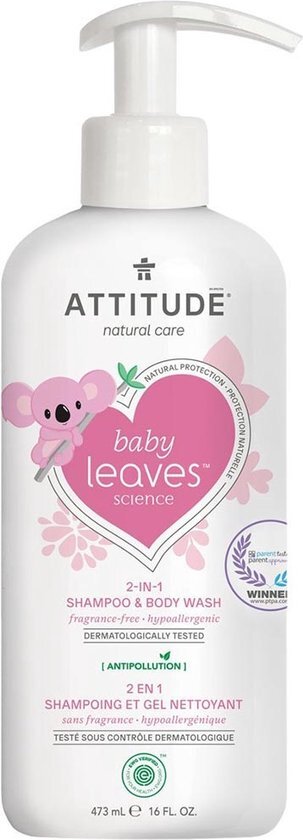 Attitude Baby Leaves 2 in1 Shampoo Bodywash - fragrance free - 473 ml Geurvrij