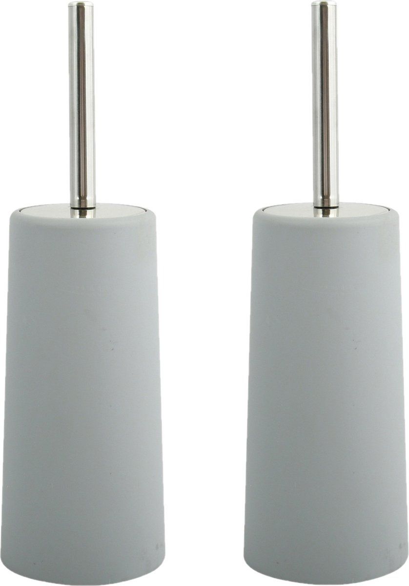 MSV Toiletborstel houder/WC-borstel - 2x - lichtgrijs - kunststof - 35 cm