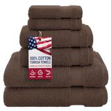 AmericanVeteranTowel Turkse 6-delige handdoekenset van 100% katoen, luxe handdoeken set van 6 voor badkamerbenodigdheden, 2 badhanddoeken, 2 handdoeken, 2 washandjes, bruin