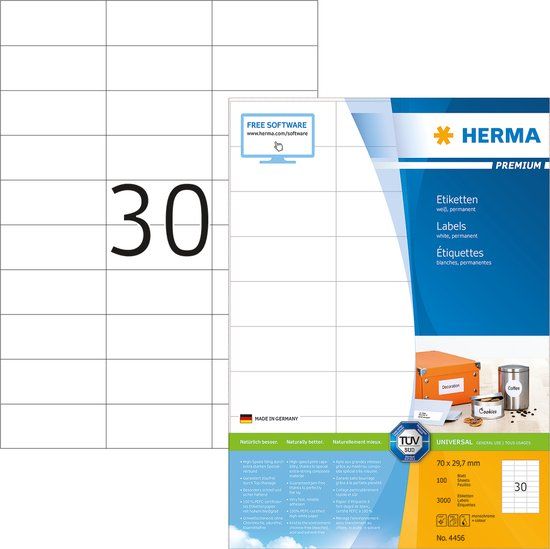 Herma Labels Premium A4 70x29.7 mm white paper matt 3000 pcs.