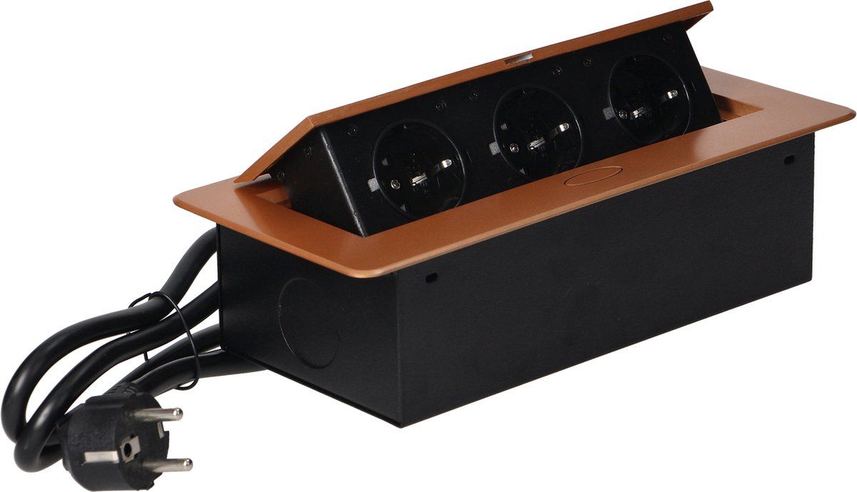 Orno Pop-up Stekkerblok - 3 Stopcontacten - RVS - Goud