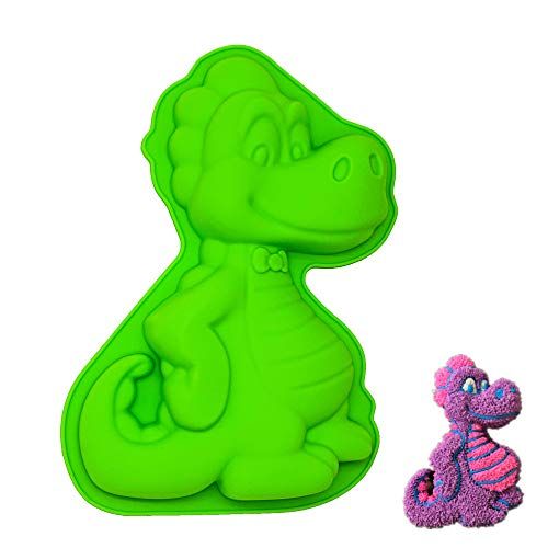 KeepingcooX 3D Dinosaur Happy Birthday Cake Tin for Kids - Food-Grade siliconen bakvorm, hittebestendig, anti-aanbak, 24 x 4 x 17 cm