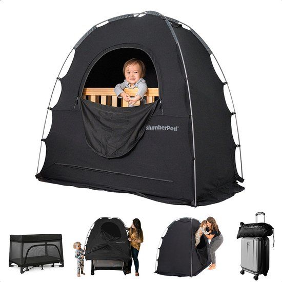 SlumberPod – Bedtent – Slaaptent voor Baby & Peuter – Campingbed Klamboe – Lichtdichte Reistent 95% met Ventilatie & Monitor Pouch – Zwart