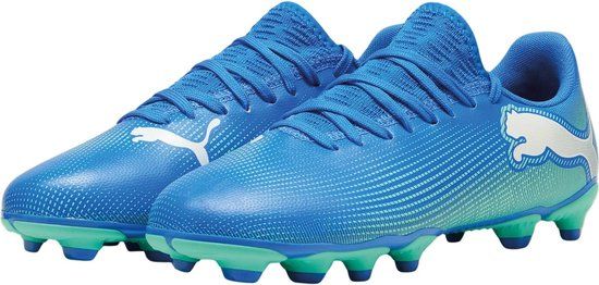 Puma Future 7 Play FG/AG Voetbalschoenen Junior - Maat 36 - Blauw/Groen/Wit
