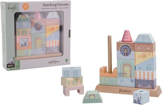 Joueco - The Wildies Family Stapelhuisjes - 20 delig - Hout - Multicolor
