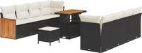 vidaXL Salon de jardin avec coussins noir et crème poly rotin