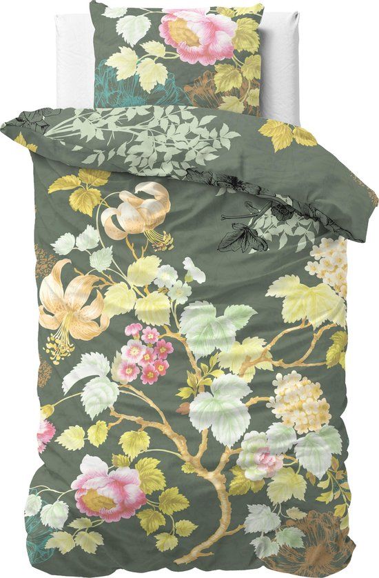 Dreamhouse Wild Chanda Dekbedovertrek - 140x200/220 + 1 kussensloop 60x70 - Olijf Groen - Eenpersoons