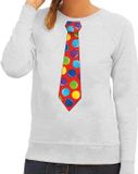 Bellatio Decorations Shoppartners Bv Foute kersttrui / sweater stropdas met kerstballen print groen voor dames L