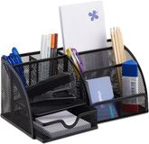 Merkloos Relaxdays Pennenbak - 6 vakken - met lade - Bureau organizer - Metaal - Zwart