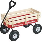 VEVOR Kinderhandkar, 102 cm, Transportkar met Duwstang, Hout en Metaal, 150 kg Draagvermogen, Rood en Zwart
