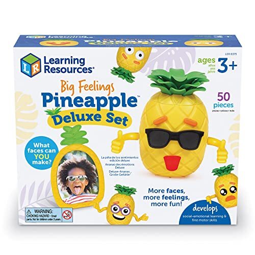 Learning Resources Ananas-emotieset – Luxe uitvoering, sociaal-emotioneel speelgoed voor peuters, zintuiglijk speelgoed voor autistische kinderen, oefenen met uitdrukken, therapiematerialen, 50 items, leeftijd 3+