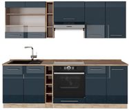 Vicco Fame-Line Complete keukeneenheid – 235 cm, WB Eik Donkerblauw hoogglans/gouden eik