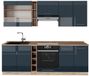 Vicco Fame-Line Complete keukeneenheid – 235 cm, WB Eik Donkerblauw hoogglans/gouden eik