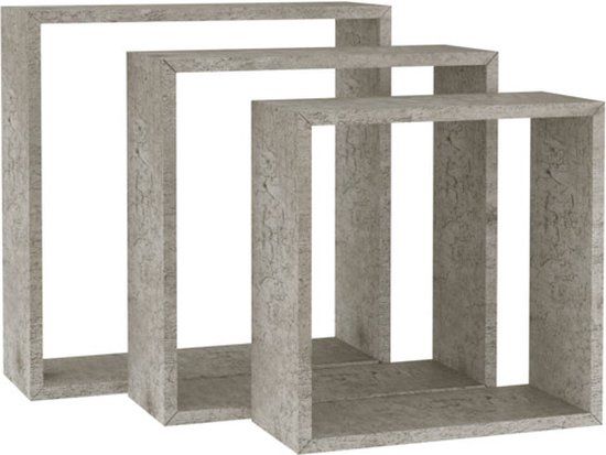 vidaXL Wandschappen kubus - Set van 3 - Betongrijs