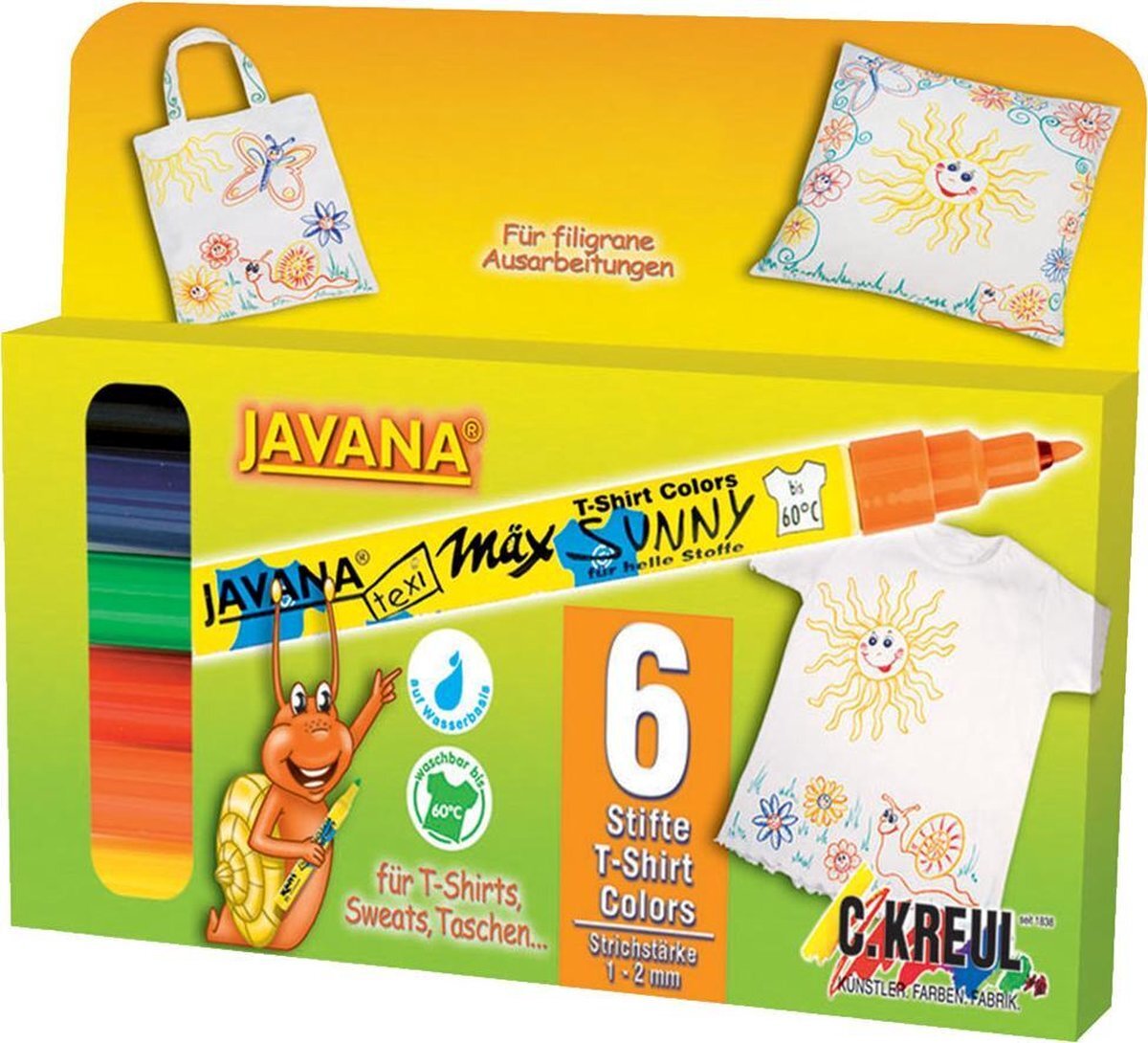 Javana texi ma¨x Sunny – 6 stuks Textielstiften set voor licht textiel