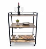 IvoQ Serveerwagen – Keukentrolley – Industrieel Hout & Metaal – 3 Lagen – Op Wielen met Rem – 64x40x85 cm